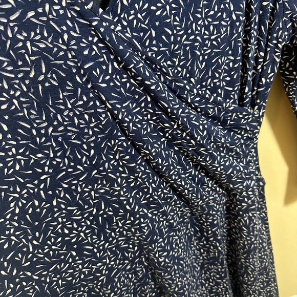 Garnet Hill Dress Navy Blue White Print Faux Wrap 3/4 Sleeve Jersey Knit Size L - Picture 4 of 6